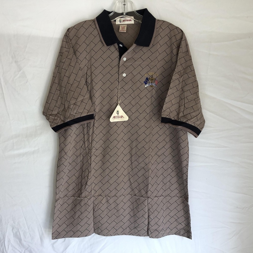 VTG Antigua Ryder Cup Polo Shirt Mens Large Beige Geometric Golf The Belfry